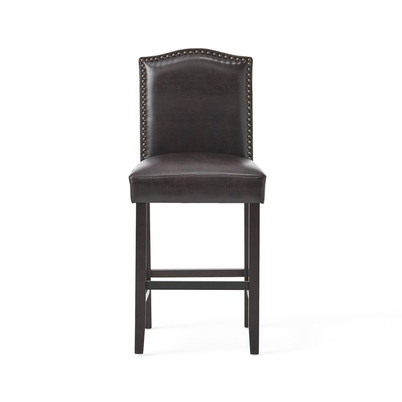 Set of 2, 27" Upholstered Counter Height Barstools with Nailhead Trim