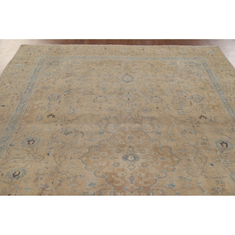 Hand Knotted Oriental 100% Wool Carpet Traditional Floral Beige & Ivories Kashan Area Rug - 10' 9'' X 7' 4''