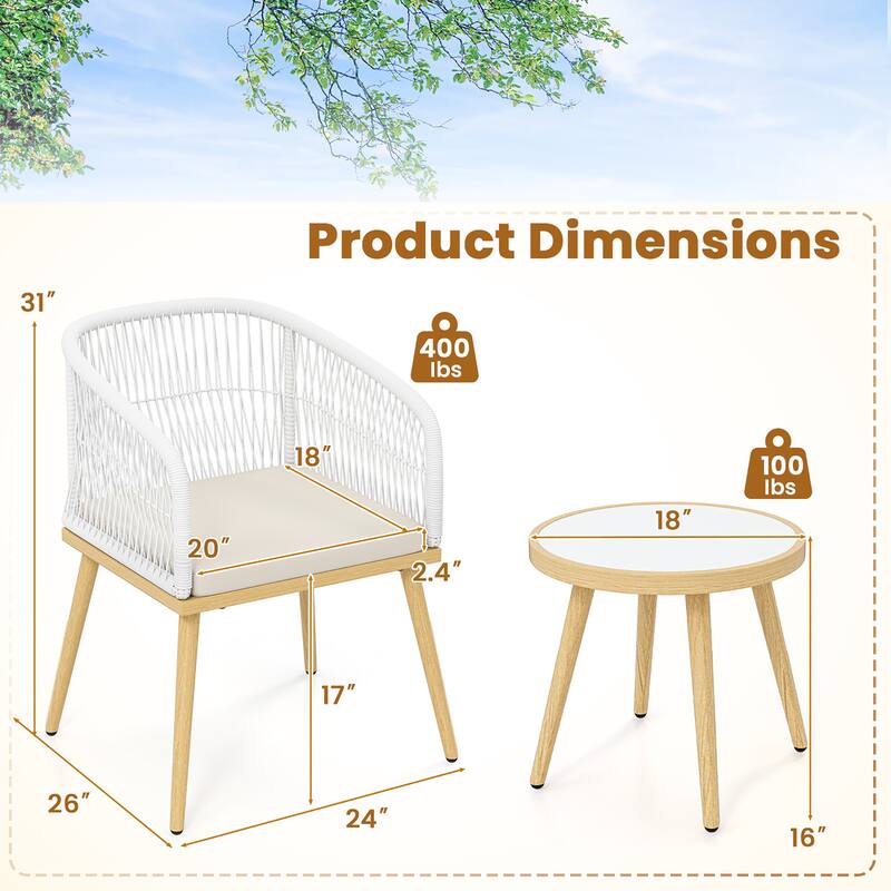 Gymax 3 Pieces Patio Bistro Set Outdoor PE Wicker Conversation
