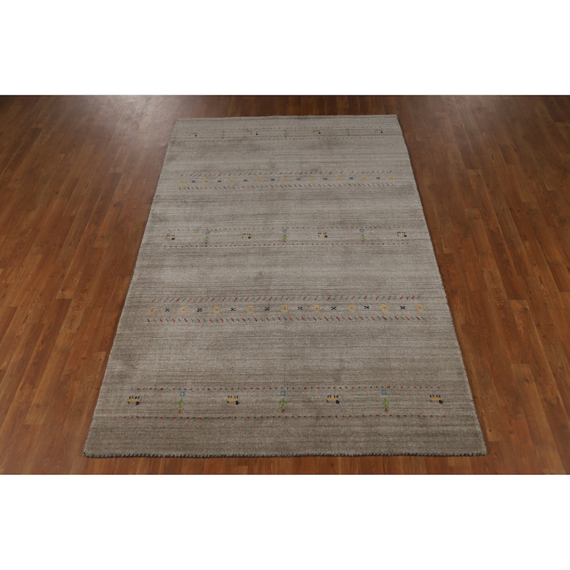 Hand Knotted Oriental 100% Wool Carpet Tribal Animal Pictorial Greys & Charcoal Gabbeh Area Rug - 7' 9'' X 5' 0''