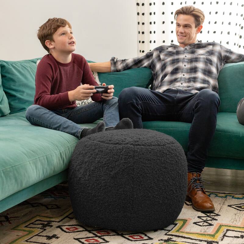Jaxx Ellis Pouf - Modern Shearling Faux-Lamb Plush Fleece Ottoman