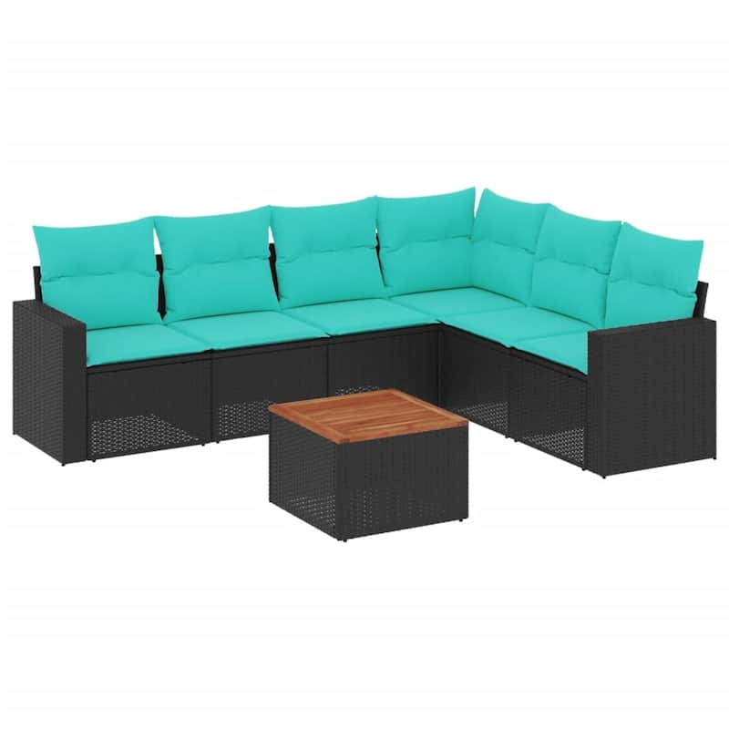 vidaXL Patio Sofa Set with Cushions Outdoor Furniture 7 Piece Poly Rattan - 25.8x 24.4x 27.2