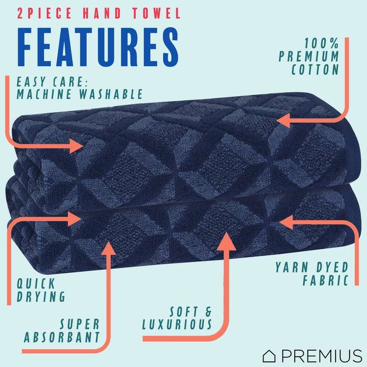 PREMIUS 2-Pack Geo 100% Cotton Yarn Dyed Hand Towel, 16x28 Inches - 16x28 Inches