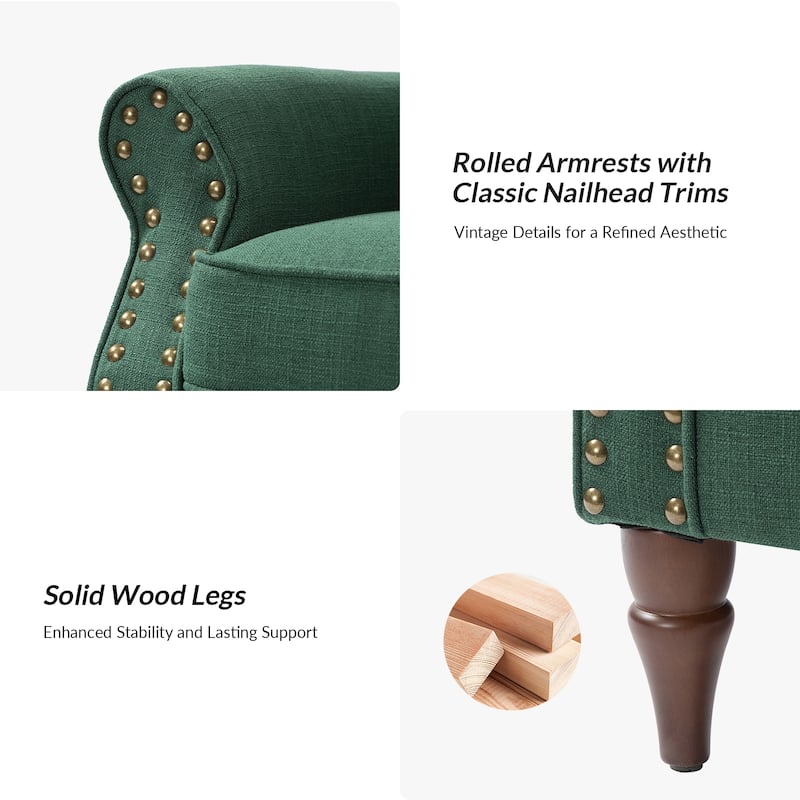 Nyctelius Upholstered Comfy Accent chair with Classic Turned Wooden Legs and Nailhead Trim by HULALA HOME