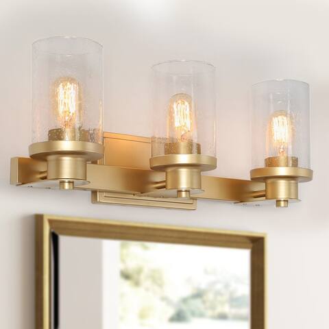 Mid-Century Modern 3-Light Gold Cylinder Glass Vanity Light Linear Wall Sconce - L20.5"xW8"xH6.3"