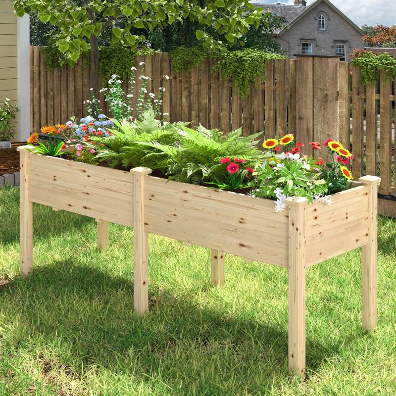 VEIKOUS Raised Garden Bed Outdoor, 6.8 Cu.Ft Large Planting Space, Solid Cedar Wood Planter Box - Natural
