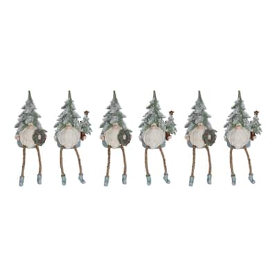 6 Green & Blue Pine Tree Gnome Shelf Sitter Christmas Figurines 5.75"