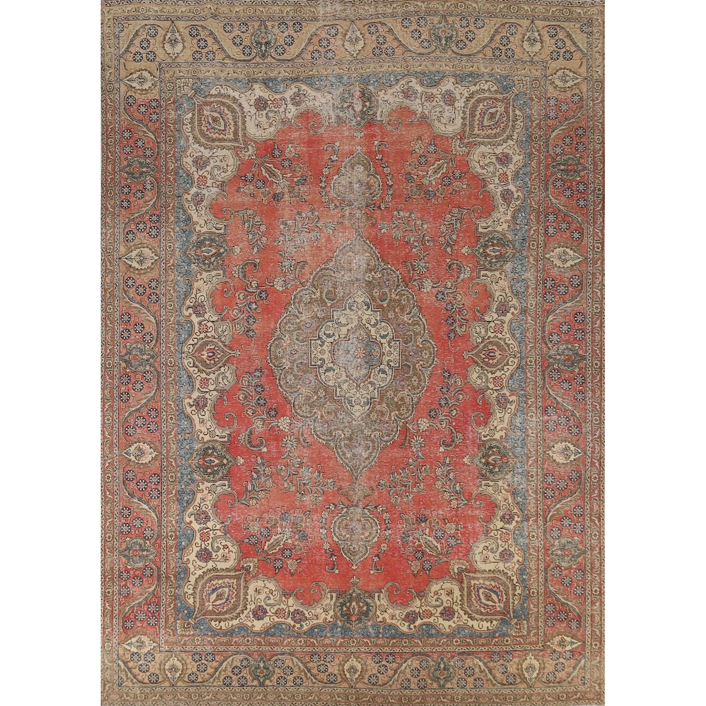 Traditional Tabriz Persian Vintage Rug Handmade Wool Carpet - 9'4" x 13'0"