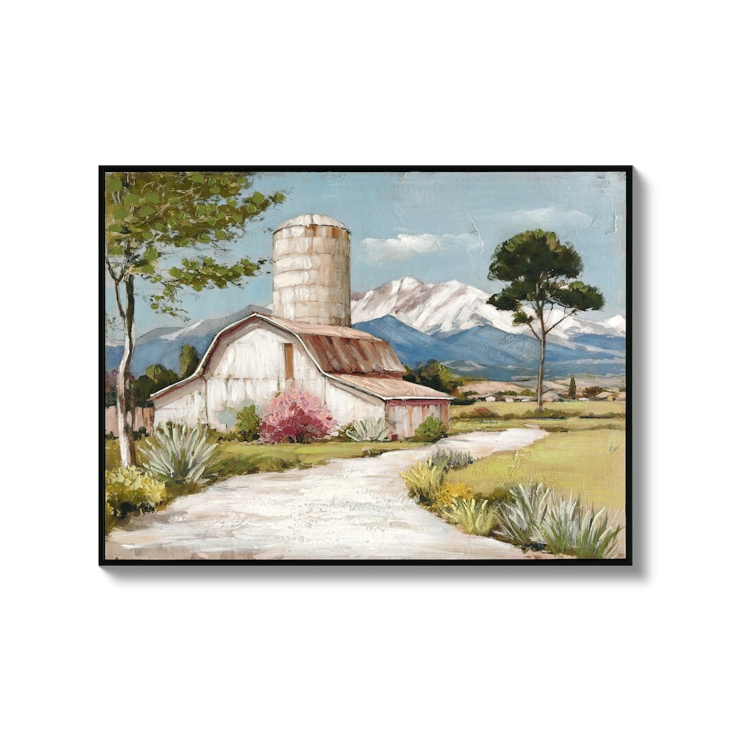 Anmytek Framed Rustic Farmhouse Canvas Wall Art Wildflower Barn Print 32x24in
