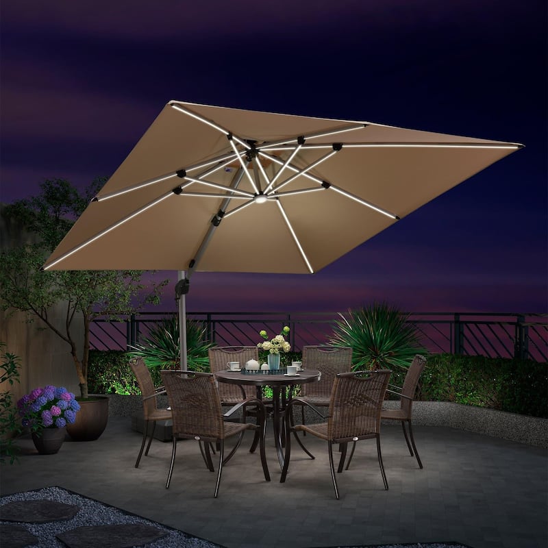 PURPLE LEAF 9/10/11 ft Square 09x12 ft Rectangle Double Top LED Patio Cantilever Umbrella with Base