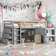 preview thumbnail 1 of 38, Twin Rubber Wood Loft Bed with Drawer Cabinet, Shelf Cabinet and Pull-out Desk with a Two-tier Side Shelf Gray