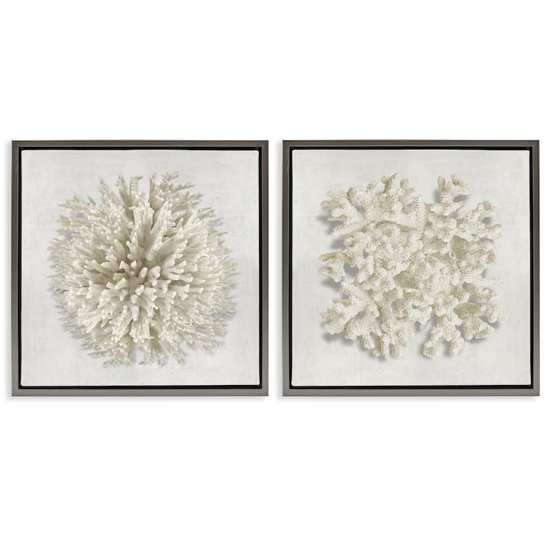 Stupell Distinct Natural Coral Framed Floater Canvas Wall Art Design By Caroline Kelly (Set of 2) - 18 x 18 - Grey