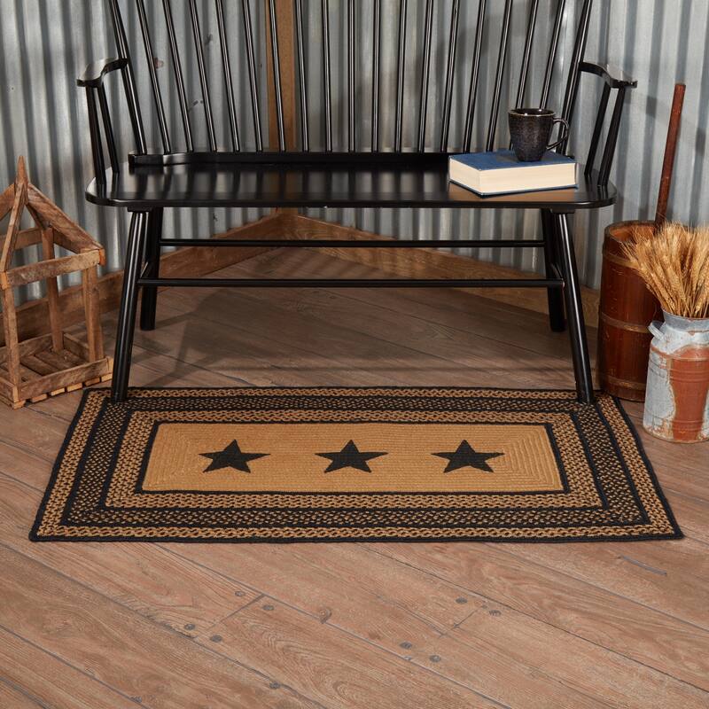 Farmhouse Jute Rug Rect Stencil Stars w/ Pad 27x48 - 27" x 48" Rectangle - 27" x 48" Rectangle - Black