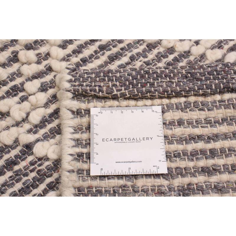 ECARPETGALLERY Braid weave Sienna Cream, Grey Wool Rug - 2'8 x 10'2