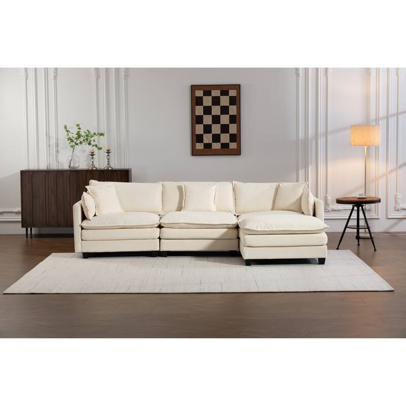 Anmytek 3-Seat 114.17" Modern Sectional Sleeper Sofa with Ottoman, Waist Pillows & Chaise Lounge
