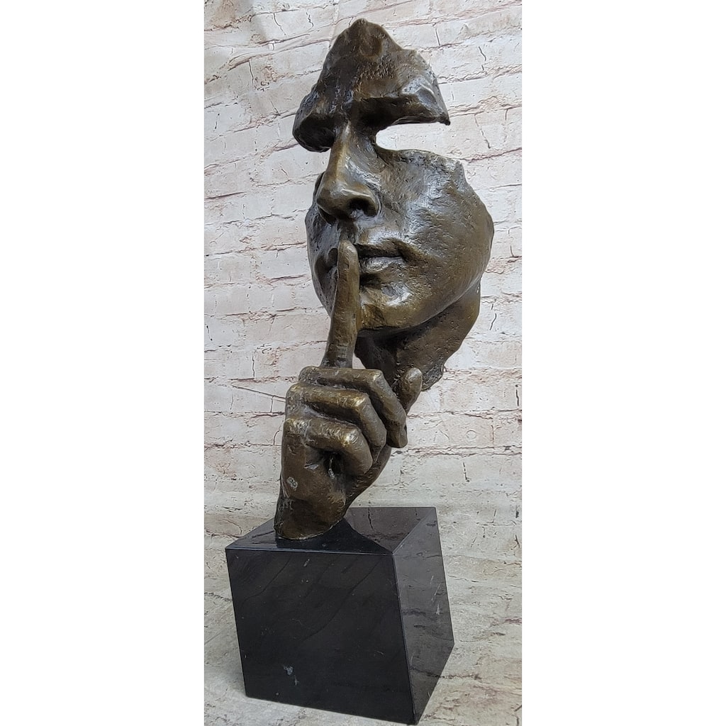 Signed Salvador Dali Abstract Man Hush Up Bronze Sculpture Modern Art Figurine