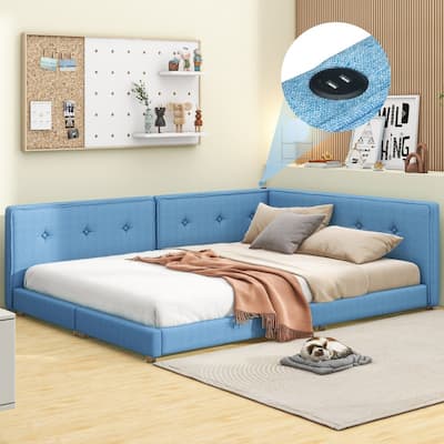 Full Size Upholstered Platform Bed with USB Ports