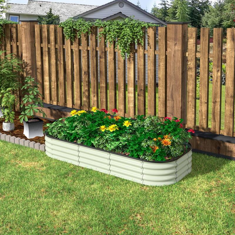 VEIKOUS 11.2" High Modular Metal Raised Garden Bed Kit, Customizable Outdoor Planter Box for Vegetables & Flowers - Off-white