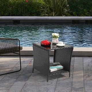Outdoor Wicker Side Table Patio Square Coffee Table