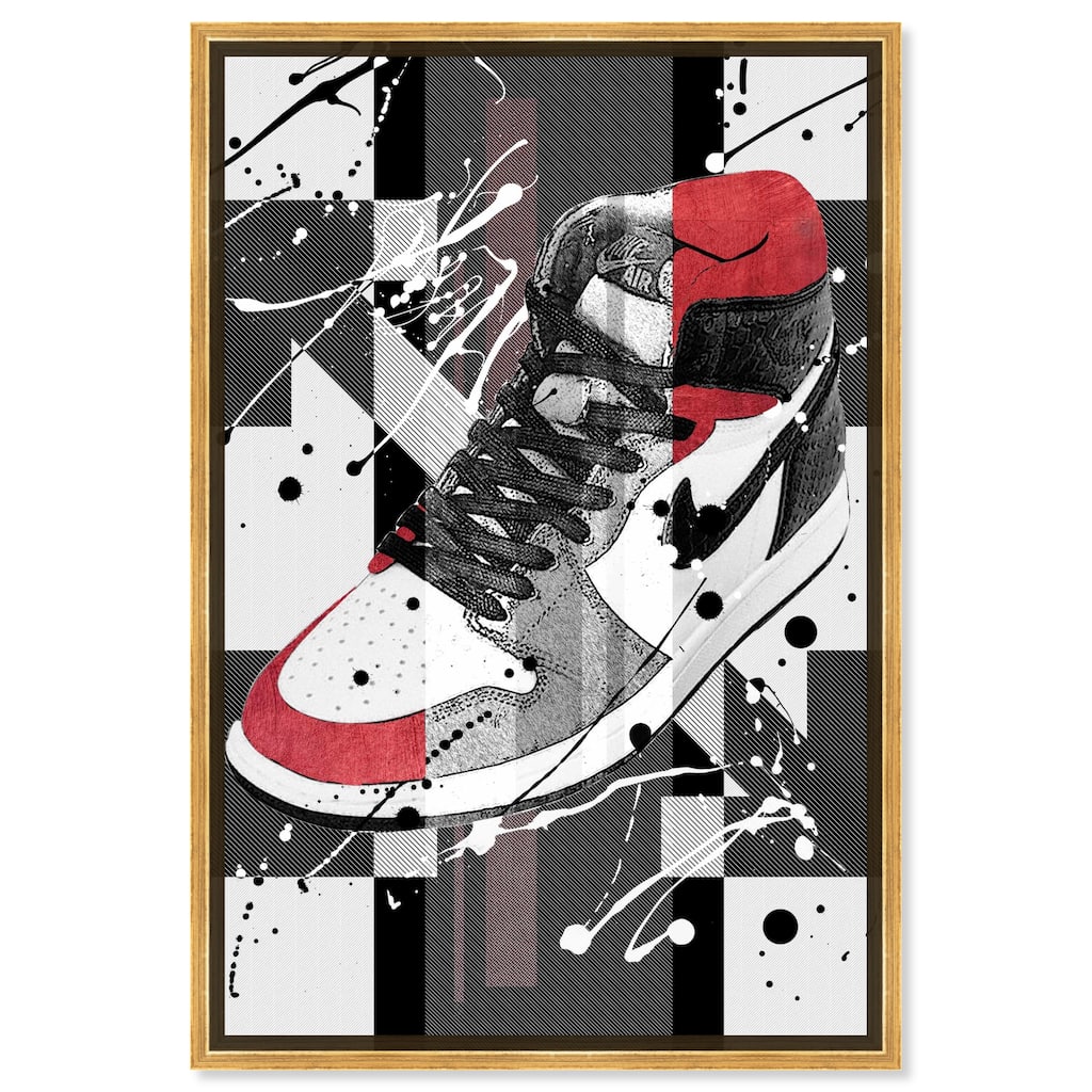 Notoriart Flashy Red Sneaker Framed Sneaker 1 Piece Canvas Wall Art