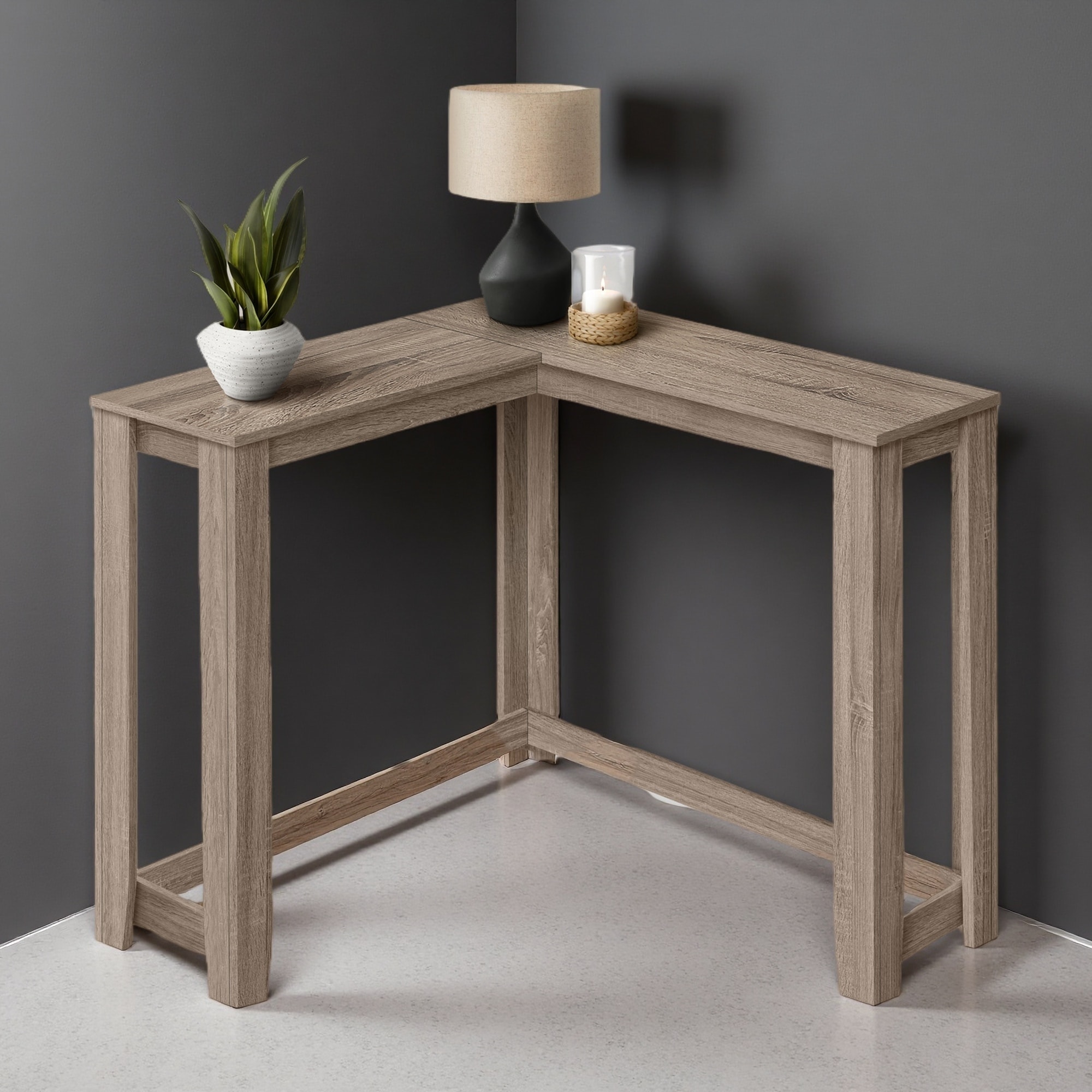 35.5" Laminate Corner Console Table with 2 Tiers, Cherry Finish