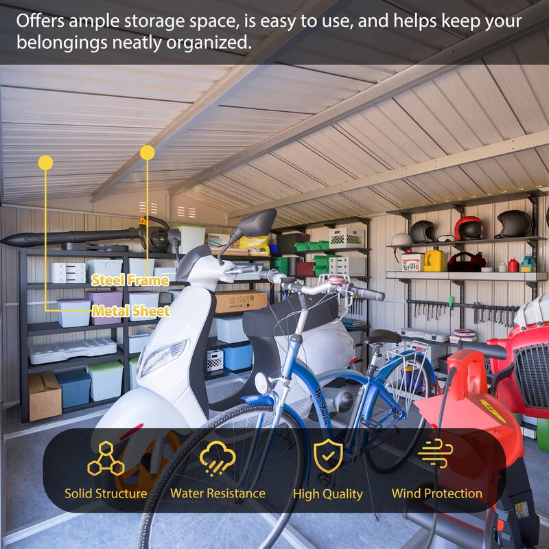 GDFStudio - Cassandra Large Outdoor Metal Storage Shed with Lockable Doors for Secure Vehicle and Equipment Storage