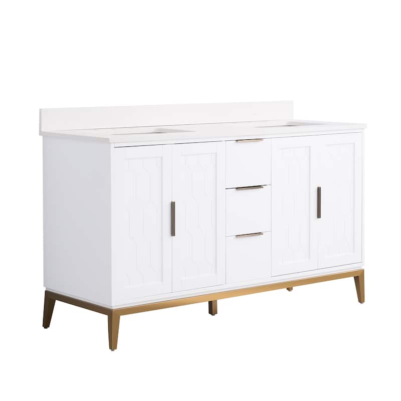 35''H Solid Wood Bath Vanity with Stain-resistant Carrera White Quartz Top and Sink