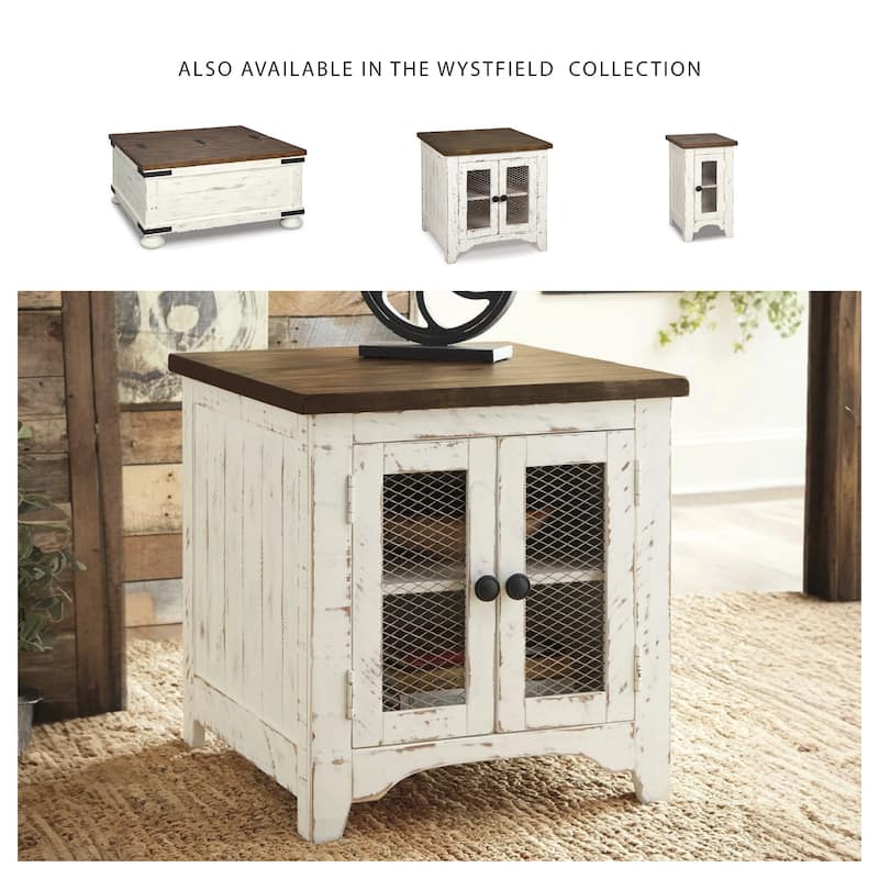 Signature Design by Ashley Wystfield Ivory and Brown Pine Wood End Table