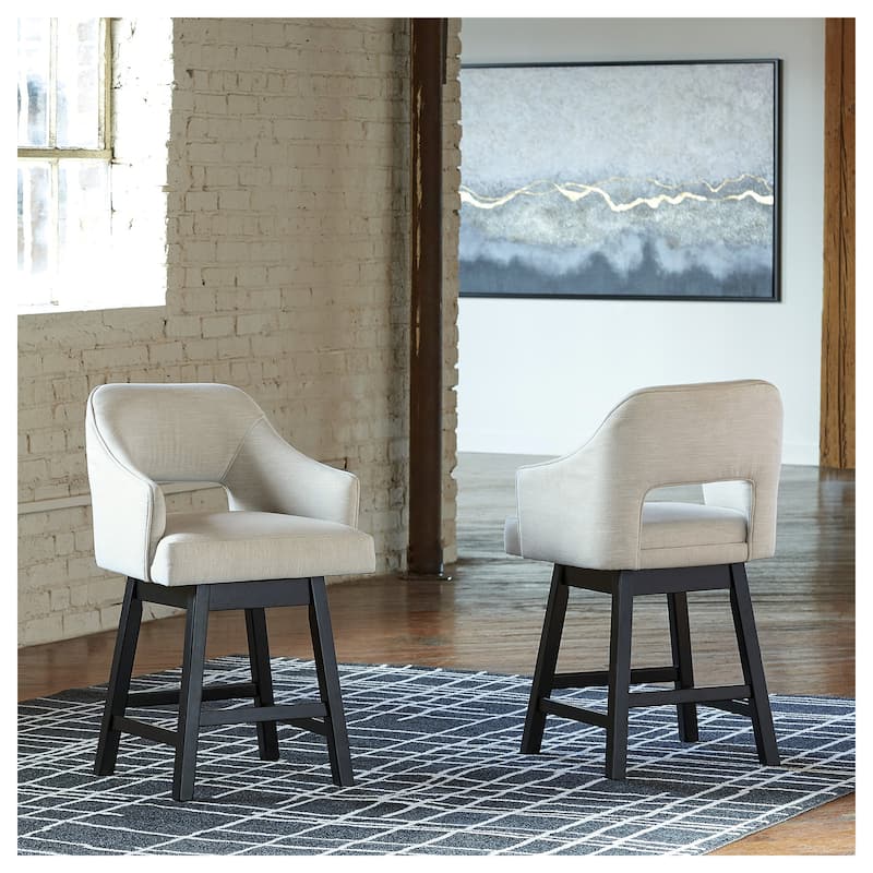 Signature Design by Ashley Tallenger Swivel Bar Stool (Set of 2) - Linen/Dark Brown - Counter Height