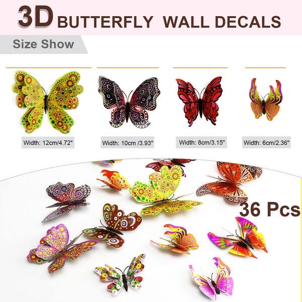 Shop 36pcs 3d Butterfly Wall Sticker With Stickers For Room Decoration Colorful Overstock 28961436