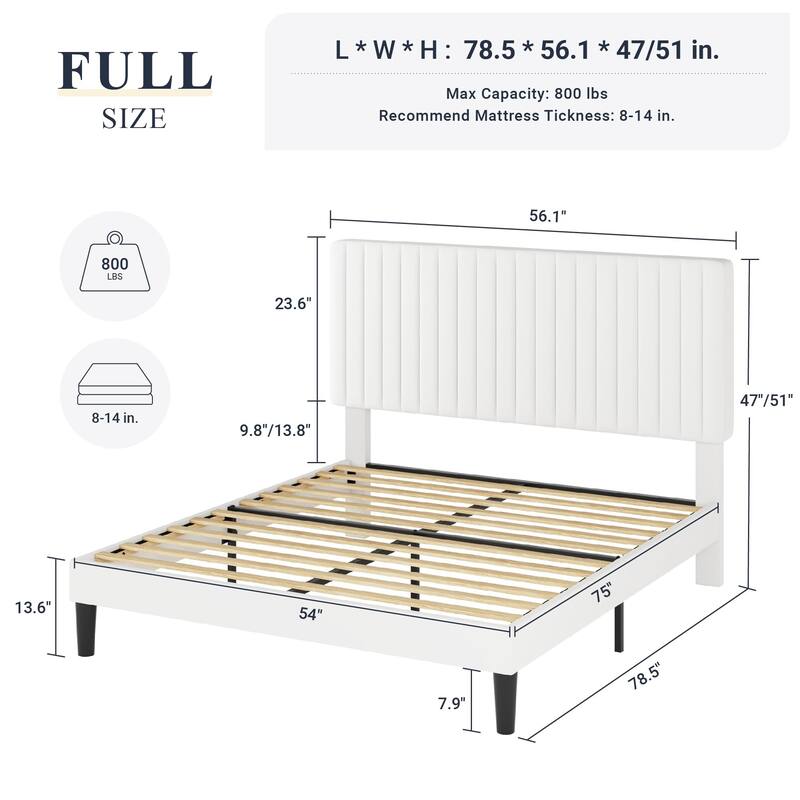 Full Bed Frame, Velvet Upholstered Platform Bed with Vertical Channel Tufted Headboard, Mattress Foundation with Wooden Slats
