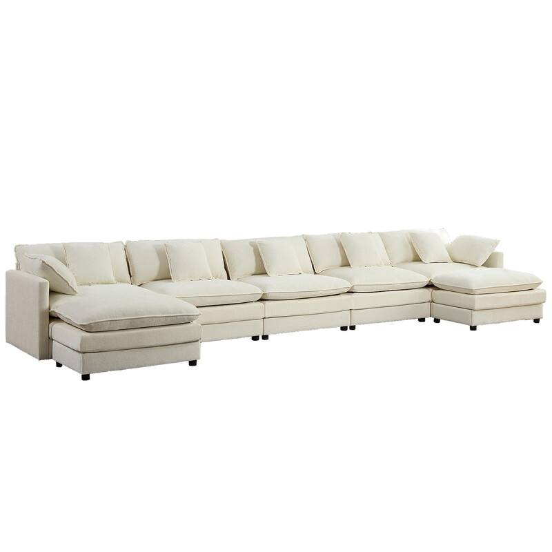Mixoy 183''U-Shaped Chenille Modular Sectional Sofa,7-Seater Cloud Sleeper Deep Seat Couch with Ottoman and Thickened Cushions