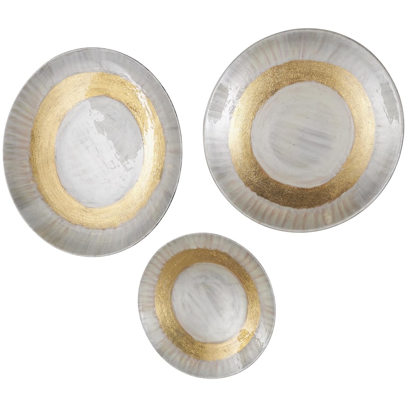 Metal Abstract 3D Circular Disk Home Wall Decor - Set of 3 Gold, Dark Blue, White - Roche River Decor