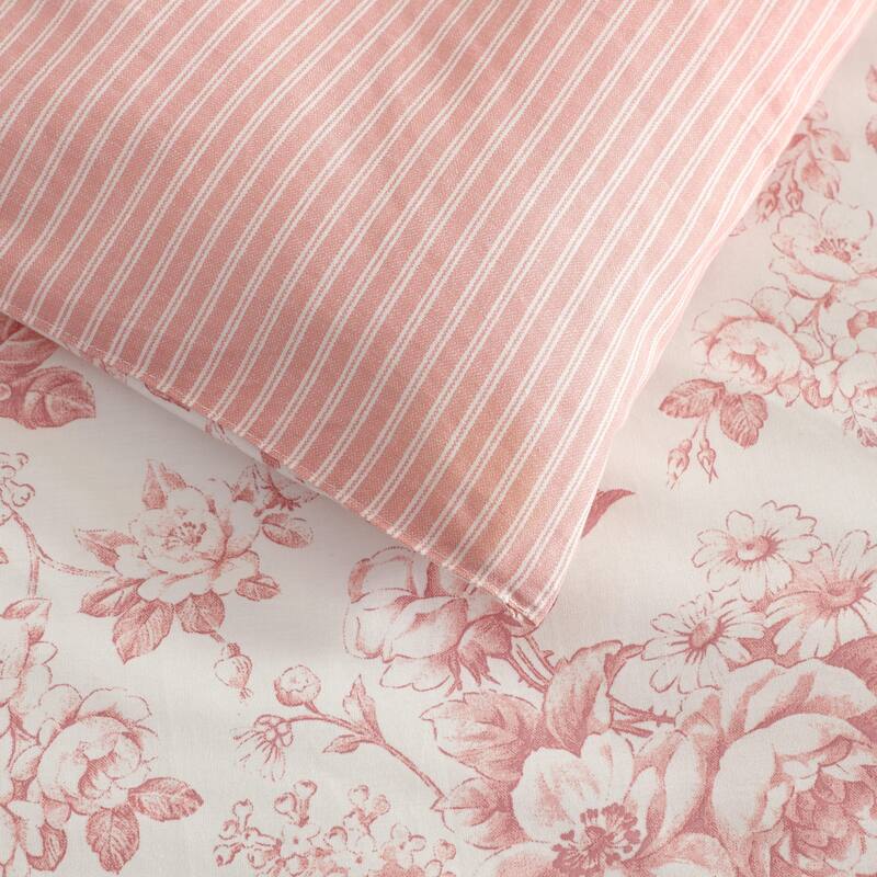 Laura Ashley Toile Delight Cotton Reversible Pink Comforter Set