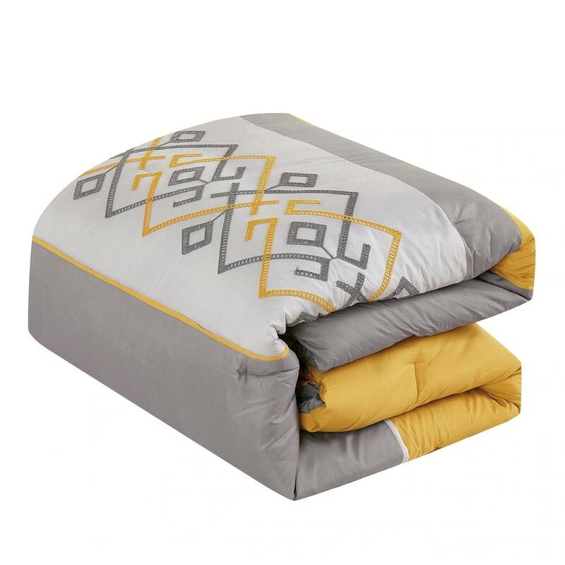 9 Piece Bed-in-a-Bag Yellow Grey Geometric Modern Solid Soft Bedding Comforter Set