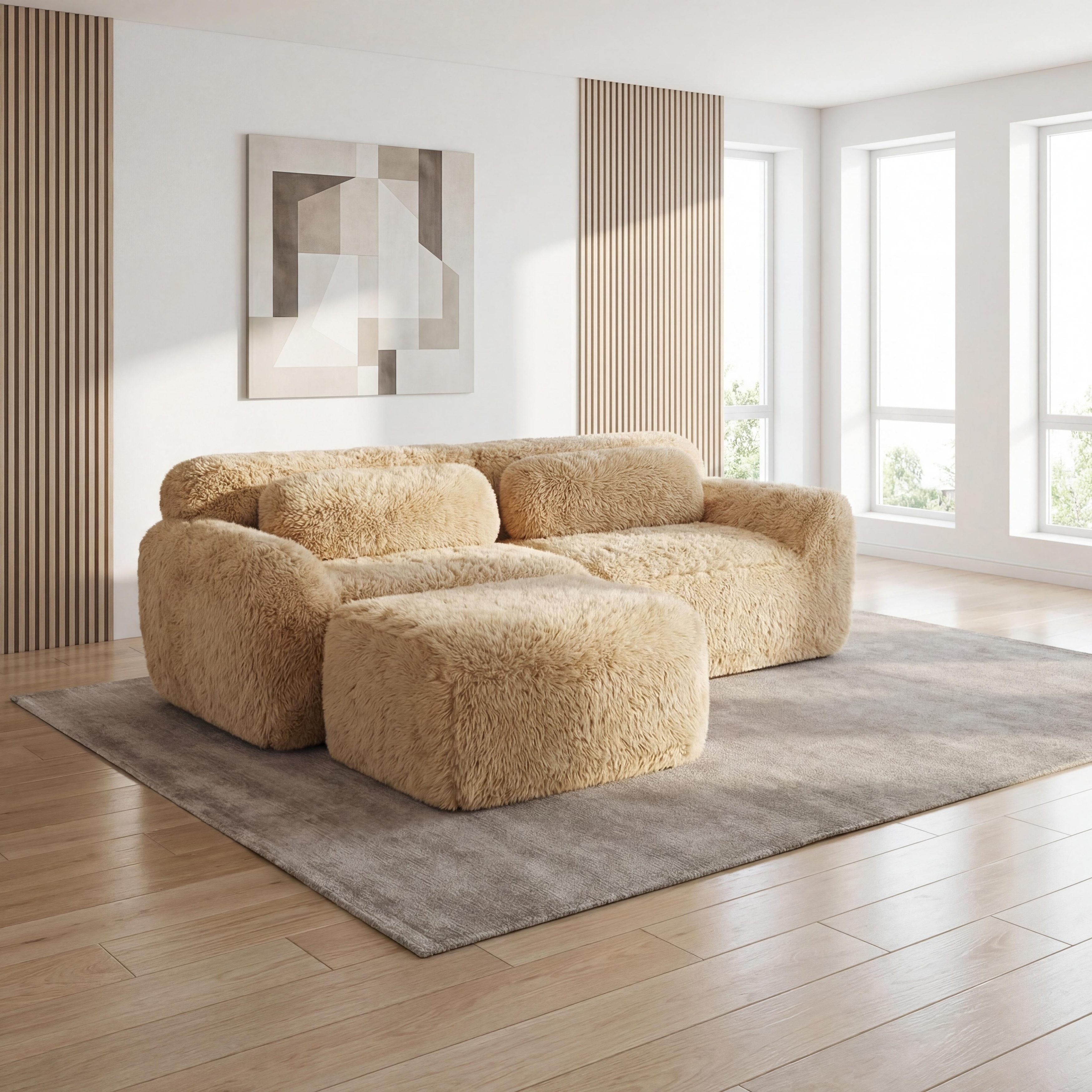 Homy Casa Light Khaki Modular Sectional Sofa, Soft Plush Fabric Cloud Couch with Anti-Slip Base & Decorative Pillows