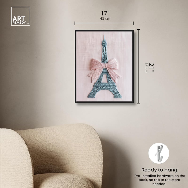 Stitched Eiffel Tower Bow Canvas by Art Remedy