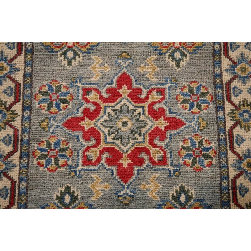 Kazak Oriental Runner Rug Hand-Knotted Grey Wool Carpet - 2'2" x 5'11"