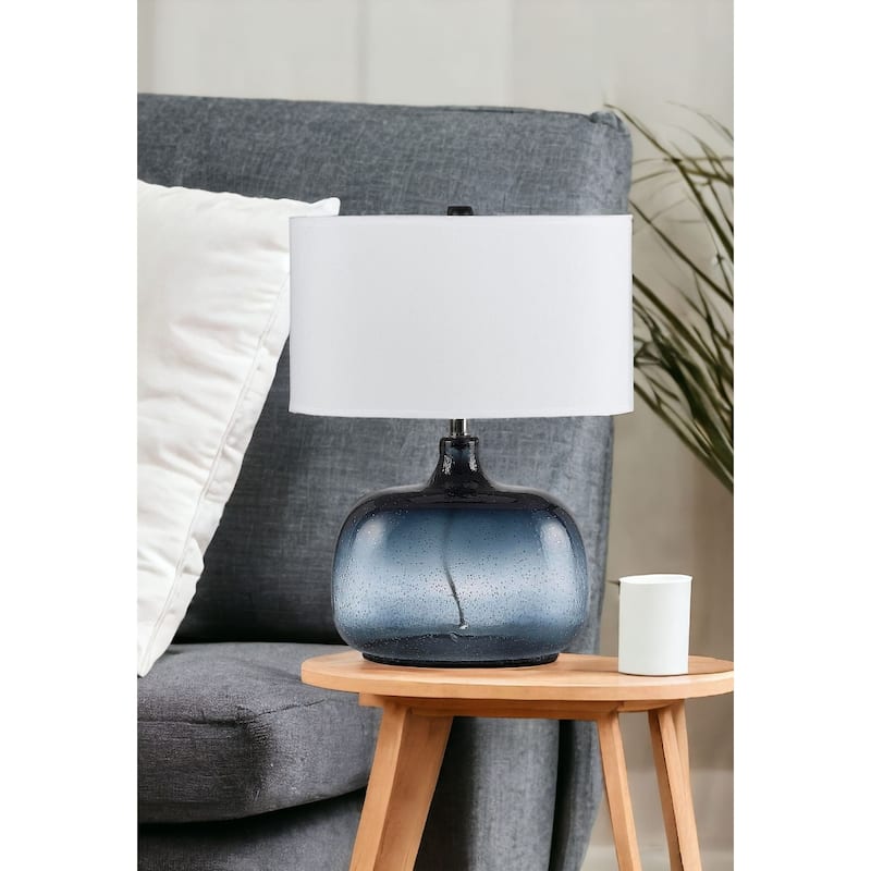 24 Inch Blue Glass Table Lamp with White Shade for Modern Home Decor - 18" x 11" x 24.25"