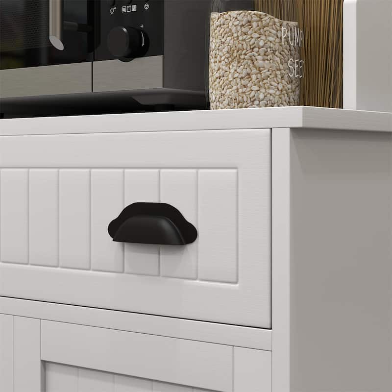 Microwave Cabinet w/ Drawer, Double Door Cabinet and Adjustable Shelf