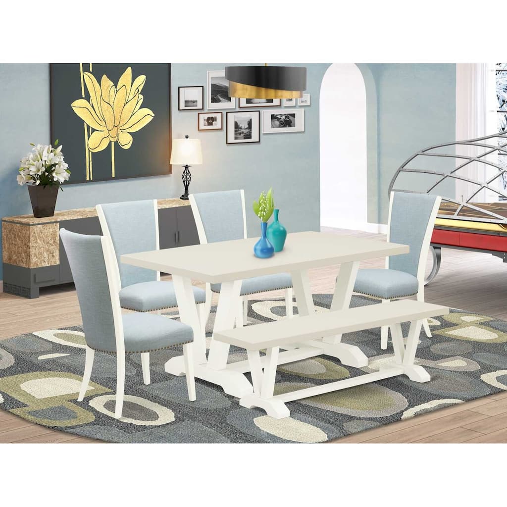 HomeStock 6-Piece Rectangle Natural Oak Finish Solid Wood Top Dining Table with 1-Bench, 4-Chairs