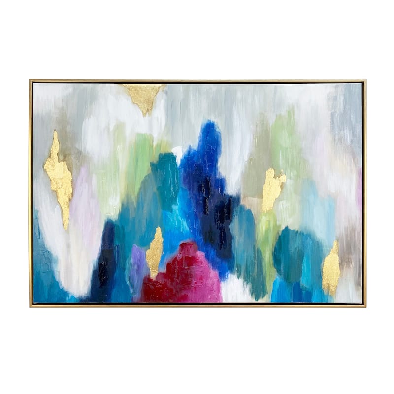 "Color Cascade" Abstract Hand Painted Floating Framed Canvas Wall Art Print, 24x36 Inches