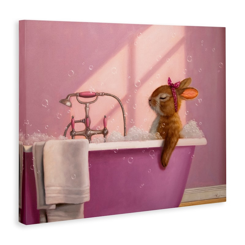Stupell Bunny in Pink Relaxing Bath Canvas Wall Art Design By Lucia Heffernan