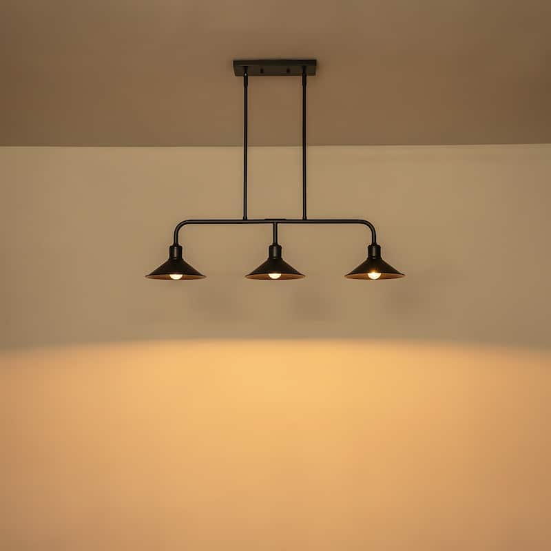 34" Modern Industrial Farmhouse Black Linear 3-Light Island Pendant Light with Cone Shades for Kitchen and Dining Room