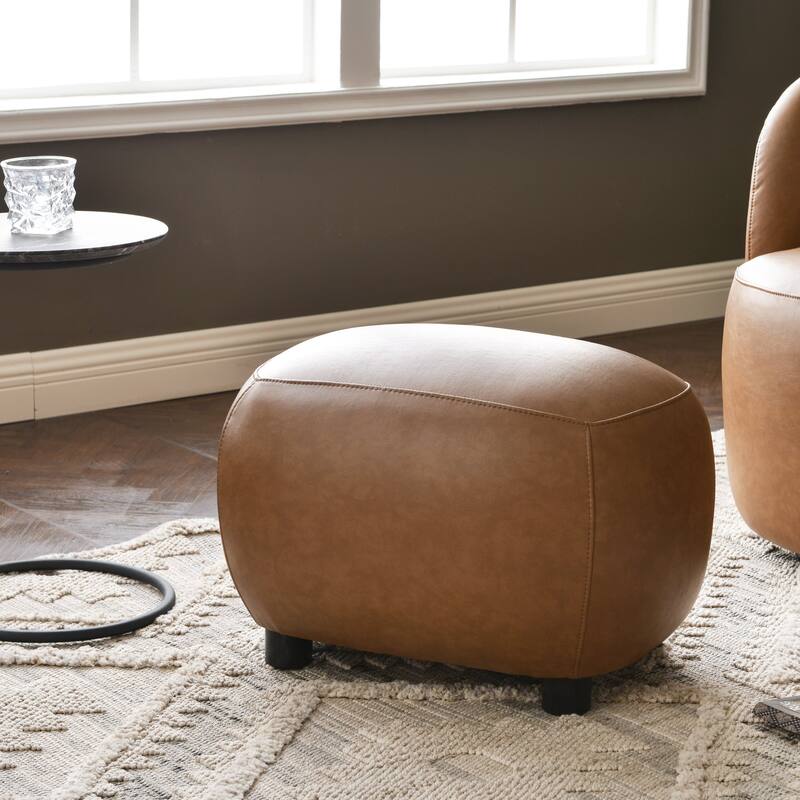 KINWELL 23" Wide Faux Leather Upholstered Ottoman Footrest, PU Entryway Footstool