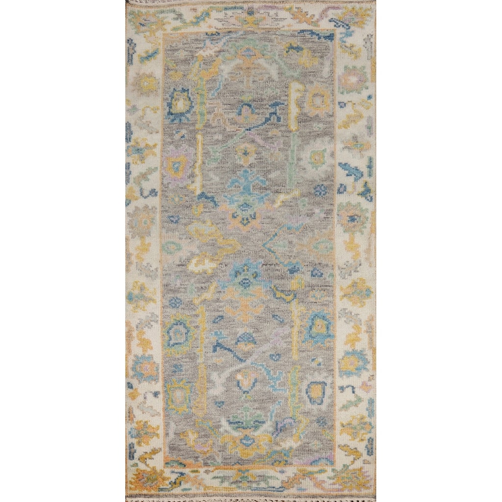 Gray Oushak Indian Foyer Rug Hand-Knotted Wool Carpet - 2'9"x 6'0"
