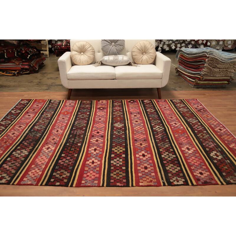 Hand Woven Oriental 100% Wool Carpet Southwestern Tribal Multi-Colored Kilim Area Rug - 9' 0'' X 6' 1''