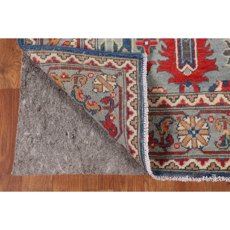 Kazak Area Rug Hand-Knotted Blue Oriental Wool Carpet - 4'9" x 6'5"