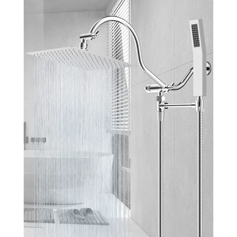 Metal 12" High Pressure Rain Shower Head with Handheld Shower Combo
