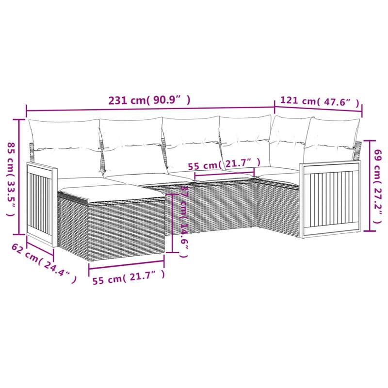 vidaXL Patio Sofa Set with Cushions Outdoor Conversation Furniture Poly Rattan